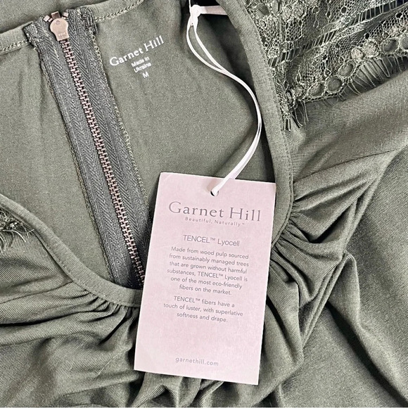 Garnet Hill (NWT) Olive Green Luna Lace-Inset Knit Dress Size Medium - Picture 7 of 11